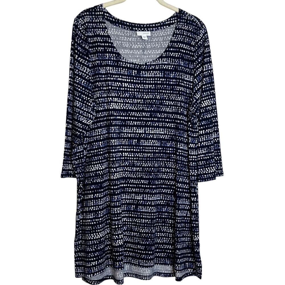 Pure Jill Womens High Low Tunic Size Large Blue White Abstract Dots Cotton Modal